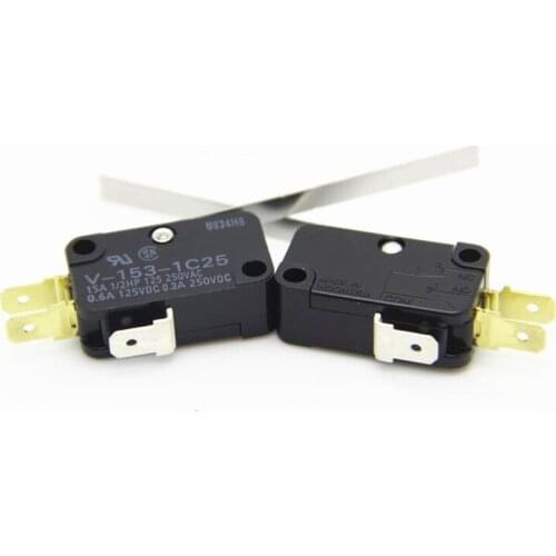 5Pcs V-153-1C25 Momentary Long Hinge Lever 3Pin SPDT COM-NC-NO Mini Basic Limit Switch