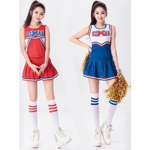 Free shipping Girls Cheerleader Uniform School Girl Costume Full Outfits Fancy Dress Costume top+skirt 2pcs 2 colors S-2 XL