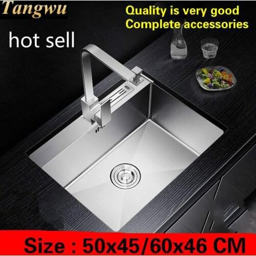Free shipping Apartment luxury kitchen manual sink single trough do the dishes 304 stainless steel hot sell 50x45/60x46 CM