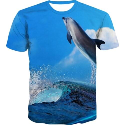 QCIV Brand Dolphin T-shirt Men Animal Anime Clothes Waves Shirt Print Funny Tshirt Printed Mens Clothing summer New Male