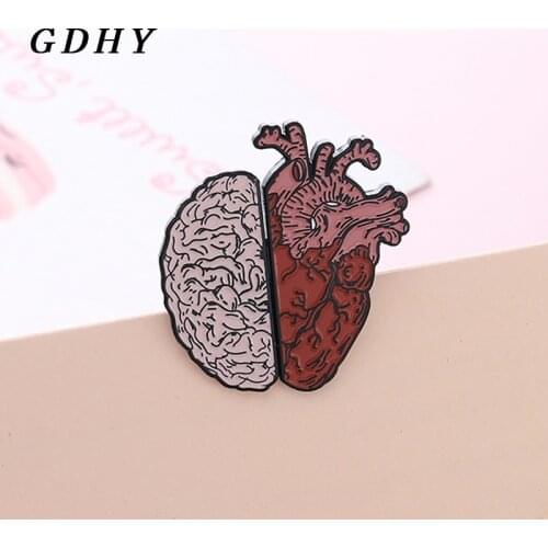 GDHY Human Brain organ Brooches Half Brain and Heart Enamel Pins Lapel Pin Badge Medical Jewelry for Doctor Student Teacher Gift