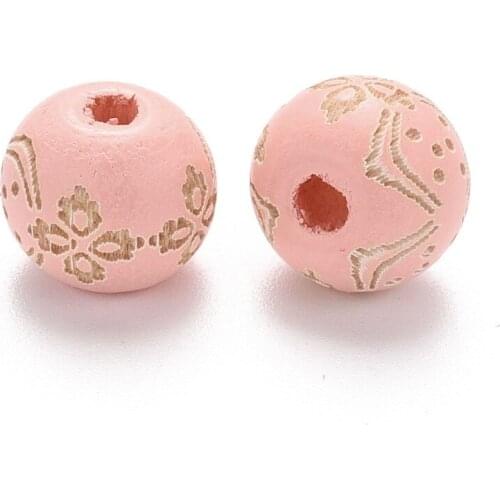20pcs Painted Natural Wood Beads Laser Engraved Flower Pattern Round Spacer Wooden Beads for Jewelry Making DIY Bracelet 10x9mm