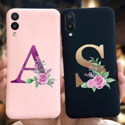 For Samsung A02 2021 Case Initial Letter A Z Flower Silicone Phone Cover For Samsung Galaxy A02 GalaxyA02 A 02 A022F Soft Bumper