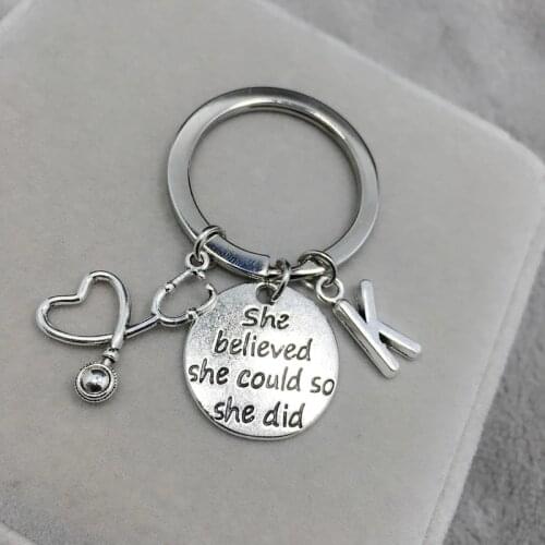 Europe and America She Believed Pink English Alphabet Doctor Nurse Keychain Friend Gift