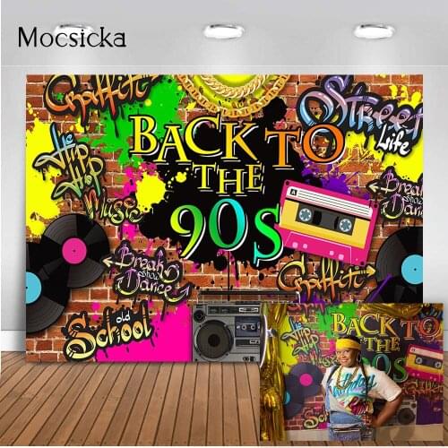 90S Backdrop Hip Hop Graffiti Brick Wall Retro Radio Fashion Photography Background Back to The 90S Themed Party Banner