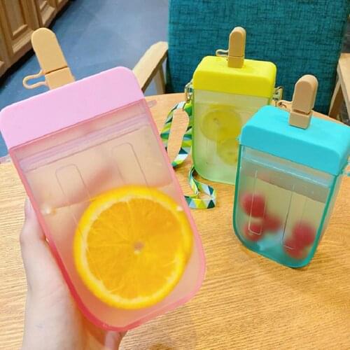 3D cup sealing leakproof portable straw plastic cup teenager water cup back strap handy cup office drinking water bottle