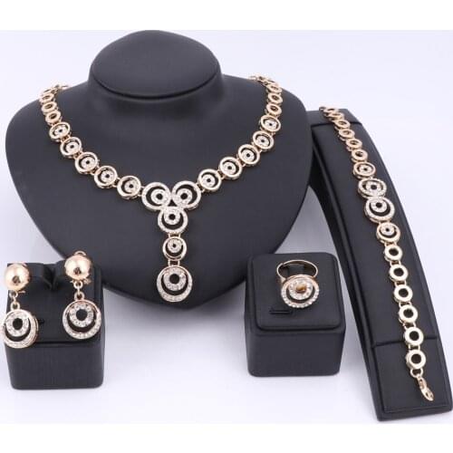 Elegant Dubai Jewelry sets New Fashion Gold Color Rhinestone Crystal Necklace Earring Wedding accessories Women Jewelry Set