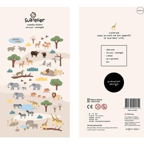 Korea Brand Suatelier Animals Elephant Hippo PVC Adhesive Stickers Seal DIY Stationery Scrapbooking Craft Decoration Supplies