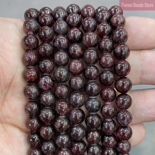 Smooth Natural Stone Wine Red Garnet Stone Round Loose Beads DIY Bracelet Earrings for Jewelry Making 15'' Inch 4/6/8/10/12mm