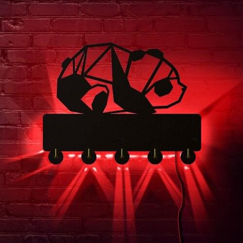 Panda Design Coat Hooks Coat Robe Towel Hanger Wildlife Animal Room Decor Color Changing Wall Light Hooks Panda Lover Gift