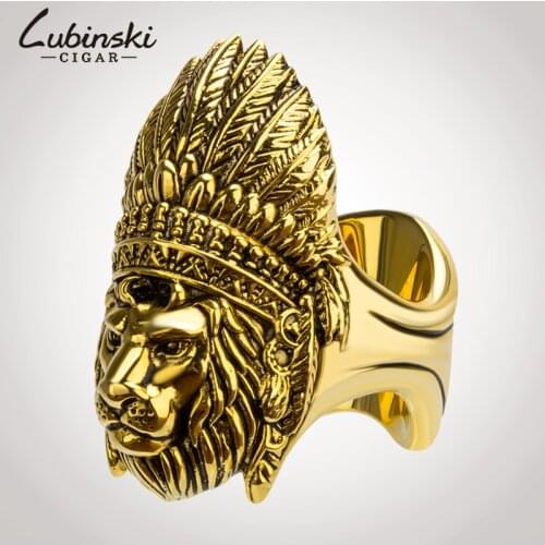 LUBINSKI Metal Cigar Ring Sterling White Copper Ring Lion Jewelry Cigar Cigarette Holder 1 Cigar Ashtray Fit COHIBA Business