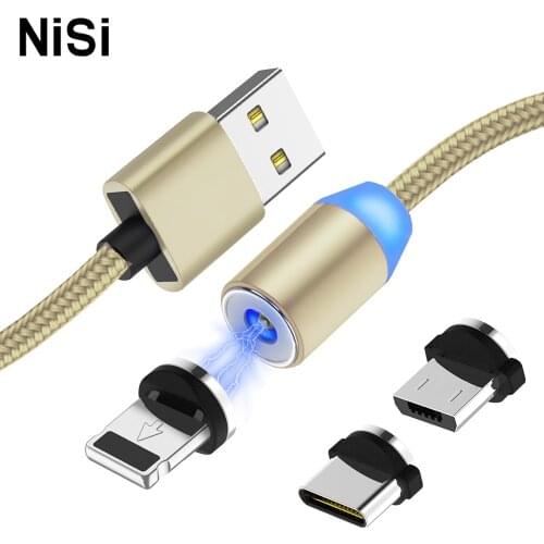 2M 6.56ft NiSi 3 in 1 LED Light Magnetic Charge Cable For Micro USB / 8Pin IOS / USB C Ports Smartphone Charging Cable Universal