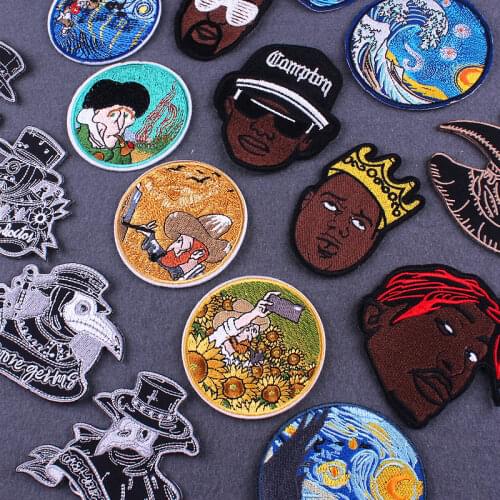 Fashion Embroidered Patches For Clothing Van Gogh Stickers Rock Band Negro Patch Iron On Patches On Clothes Cloth Applique Badge