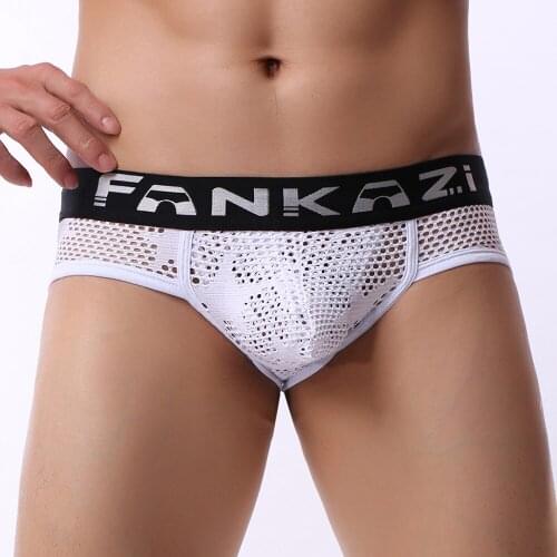 Mens Sexy Underwear Low Rise Stretchy Underwear Breathable Underpants Male Pouch Penis Solid Color Hollow Out See Through New