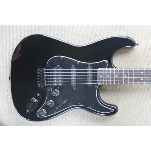 Factory wholesale black electric guitar and SSH pickup, Black Pickguard, black hardware, custom made