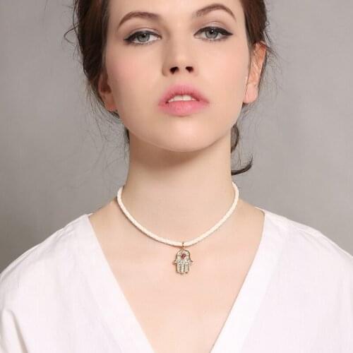 2 Styles White Black Imitation Leather Chain Collar Necklace 2018 Chic Rhinestone Eye Hand Maxi Necklaces Jewelry Wholesale