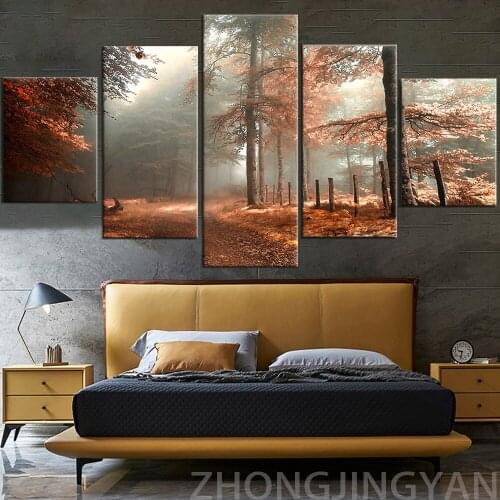 Autumn Forest Landspace Posters Home Decor 5 Pieces Wall Art Canvas Paintings For Living Room HD Prints Modern Pictures