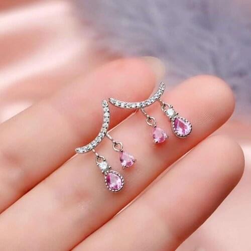 Natural Pink Sapphire Earrings 925 Sterling Silver Gemstone Stud Earrings for Women Fine Jewelry New
