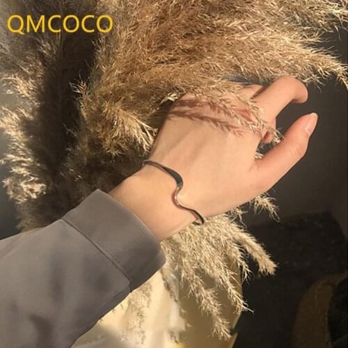 QMCOCO Minimalist 925 Silver Charm Brcacelet Luxury Elegant Creative Wave Irregular Geometric Bangles For Party Jewelry Gifts