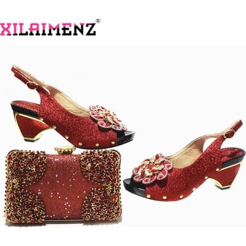 Christmas Paty Shoes and Bag To Match in Red Color Special Design Mature Style Sandals with Paltform for Wedding Dress