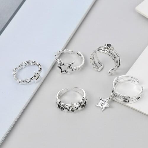 Silver Color Star Ring For Women Classic Vintage Opening Rings Fine Fashion New Jewelry Accessories Advanced Finger Ring Gift