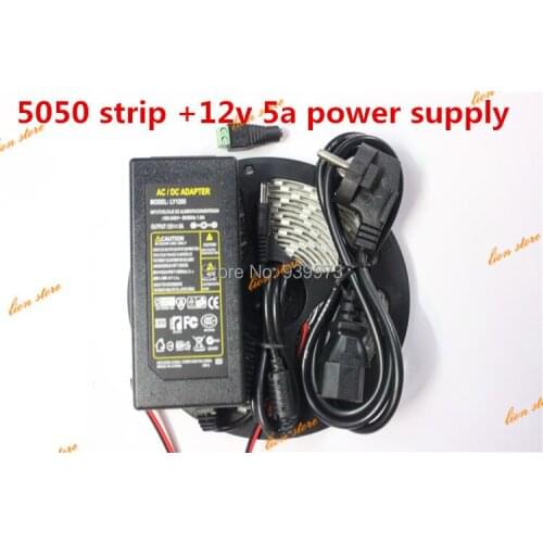 Flexible Light 5050 white/warm white/blue/yellow/red/green LED Strip 5M 300 Led SMD 12V 5A Power Adapter