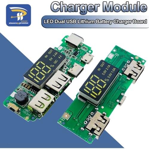 LED Dual USB 5V 2.4A Micro/Type-C USB Mobile Power Bank 18650 Charging Module Lithium Battery Charger Board Circuit Protection