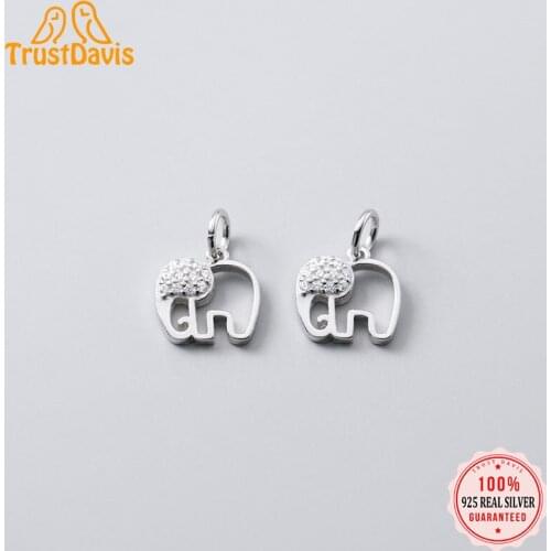 TrustDavis Real 925 Sterling Silver Personality Fashion Sweet Elephant CZ Charm Pendant Handmade DIY Accessories Jewelry DZ461