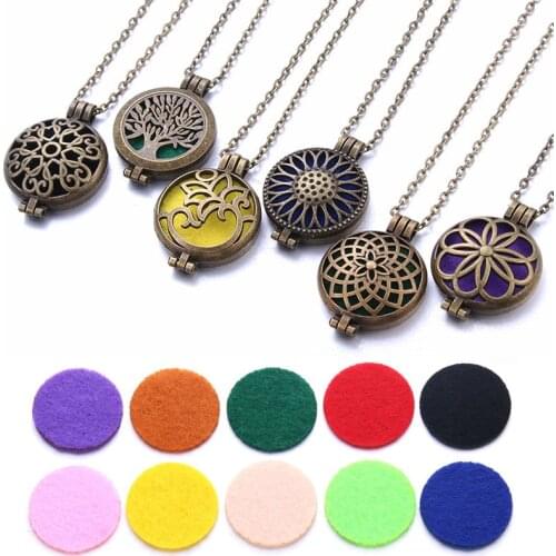 Vintage Bronze flower Aroma Diffuser Necklace Perfume Essential Oil Diffuser Aromatherapy Pendant Necklace Women Locket Jewelry