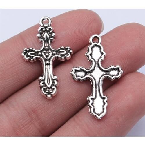 WYSIWYG 10pcs 28x17mm Antique Silver Color Cross Charms Pendant For Jewelry Making DIY Jewelry Findings
