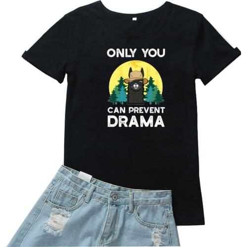 Only You Can Prevent Drama Tshirt Women Cute Cartoons and Letter Graphics Women T Shirts Kawaii Alpaca Pattern Tee Shirt Femme