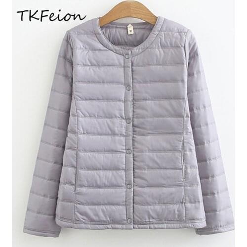 Womens Duck Down Jacket Spring Autumn Warm Ultra Light Plus Size O-neck Button Lightweight Female Slim Windbreaker Coats Grey