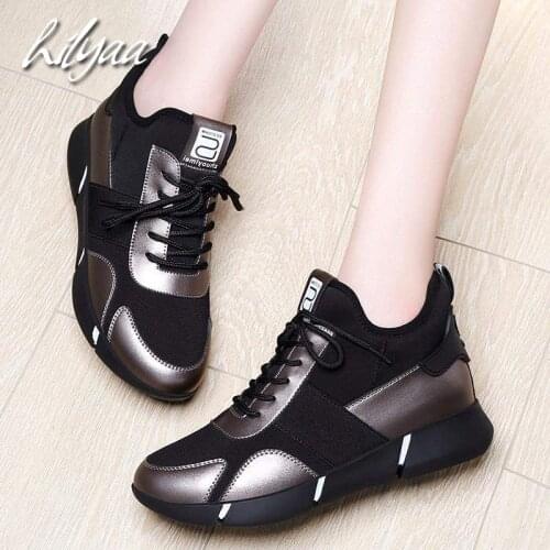 Spring Woman Sneakers Gold Fahison Vulcanized Shoes PU Mesh Lace-up Female Platform Casual Shoes Sport Trainers Sneskers Women
