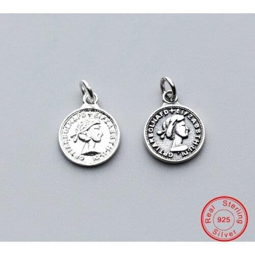 UQBing Fashion 11mm Round Coin Queen 100% 925 Sterling Silver Women Head Charms Beads For DIY Bracelet Jewelry Findings
