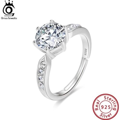 ORSA JEWELS Silver 925 Adjustable Wedding Rings with AAAA Cubic Zircon Women Engagement Jewelry SR242