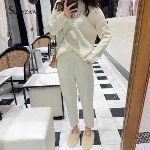 Women Cashmere Sweater Two Piece Knitted Sets Slim Tracksuit 2020 Autumn Winter Fashion Warm Sweatshirts Sporting Suit Female