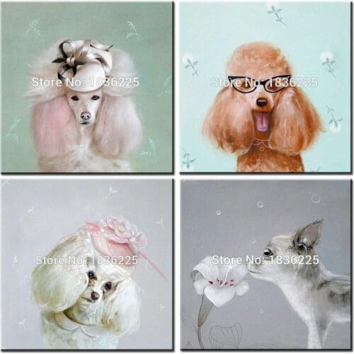 100% Hand-painted Lovely Poodle Oil Painting on Canvas for Room Decoration Modern Impression Dog Animal Painting