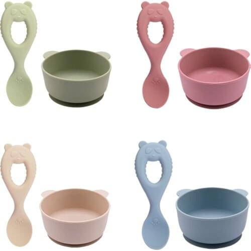 2 PCS Baby Bowl Spoon Feeding Food Tableware BPA Free Cartoon Bear Kids Dishes Eating Dinnerware Set Anti-hot Training Plate