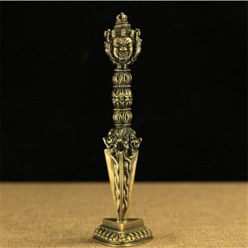 20CM TIBETAN BUDDHA TANTRIC VAJRA PESTLE TANTRA VAJRAKILAYA PHURPA ALLOY COPPERING BUDDHIST DO THE OLD WITH BASE R2011