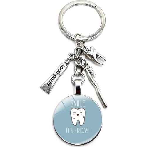2020 Here Comes Santa Floss Handmade Keychains Fashion Jewelry Glass Gift Love Your Teeth Pendant Keychain