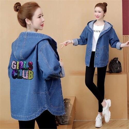 2021 Spring Autumn Korean Hooded Denim Jacket Womens Plus Size Loose Vintage Jeans Jacket Casual Female Coat Student Outwear