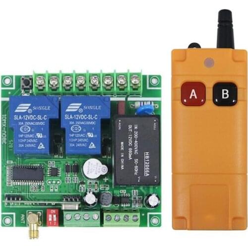 433mhz AC 220 V 240 V 250V 380V 2 CH RF Wireless Remote Control 30A relay for Industrial farm electric light power switch