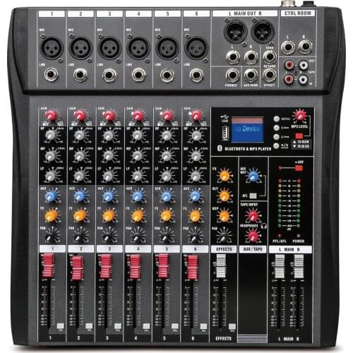 6 channel audio mixers professional stage sound system live broadcast with reverberation phantom power 6 way dj mixer