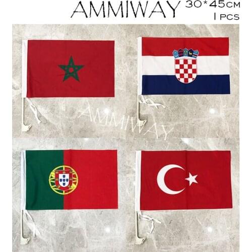 AMMIWAY 30x45cm 1pcs Morocco Croatia Portugal Turkey World Country Car Window Flag Polyester Car Flag with Plastic Flagpole