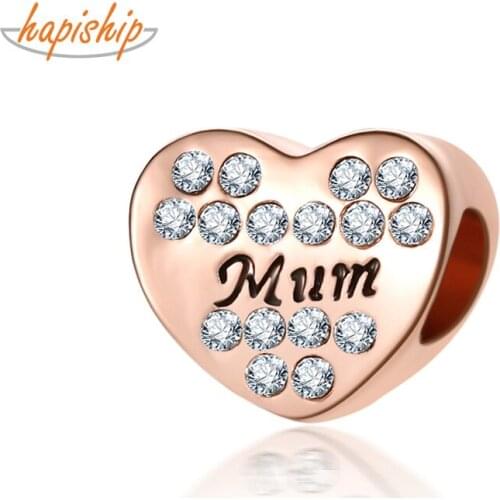 Hapiship 2021 Original Daisy Fashion Sweet Romantic Heart Mum CZ Charm Beads Fit Charm Bracelet Female DIY Jewelry Making CZ034