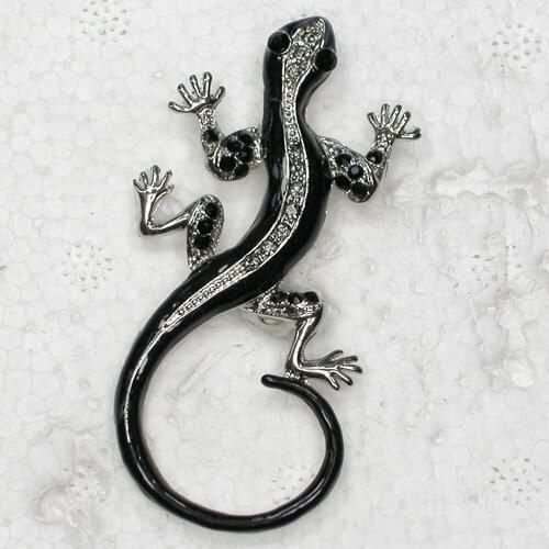 Black Rhinestone Enamel Gecko Pin brooches C090 H