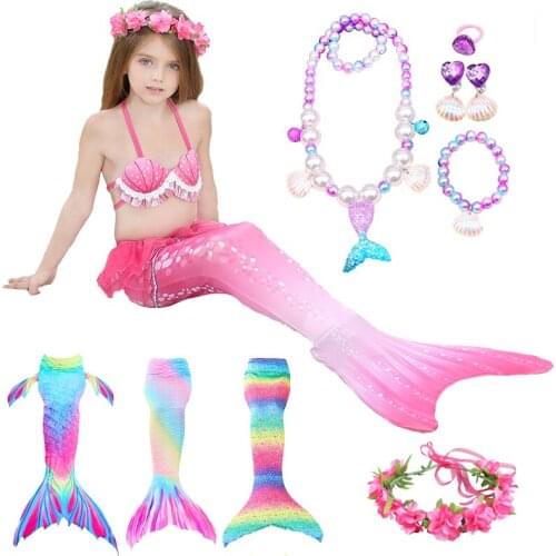 Kids Girls Mermaid Tails with Fin Swimsuit Bikini Bathing Suit Dress for Girls With Monofin For Swim Little Mermaid Dress