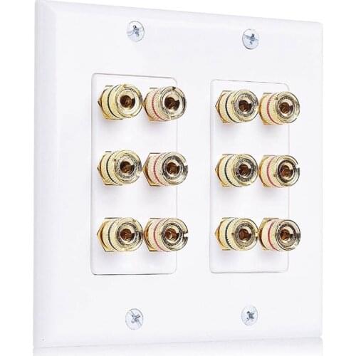 Double Gang Speaker Wall Plate (Banana Plug Wall Plate) With Binding Post For 6 Speakers