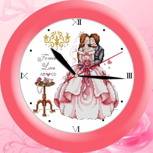 Everlasting Love Happy Accompanying Wall Clock Ecological Cotton Cross Stitch 11CT And 14CT Printed Christmas New Year