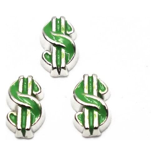 Hot Sale 10pcs/lot Metal Enamel Dollar Floating Charms For Living Glass Memory Floating Lockets Pendant Necklace DIY Jewelry